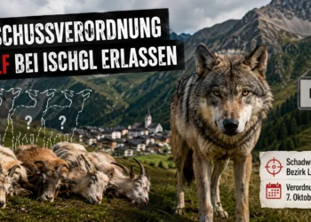 Tote und vermisste Ziegen: Abschussverordnung für Wolf bei Ischgl erlassen 12 Abschussverordnung Wolf Ischgl: Wolf und Ziegen vor alpiner Kulisse im Bezirk Landeck in Tirol.