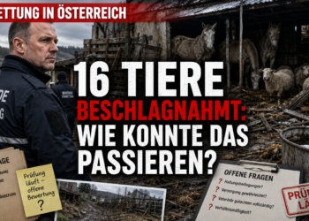 Behördlicher Einsatz bei der Beschlagnahmung von Pferden und Schafen im Burgenland auf einem verwahrlosten Anwesen.