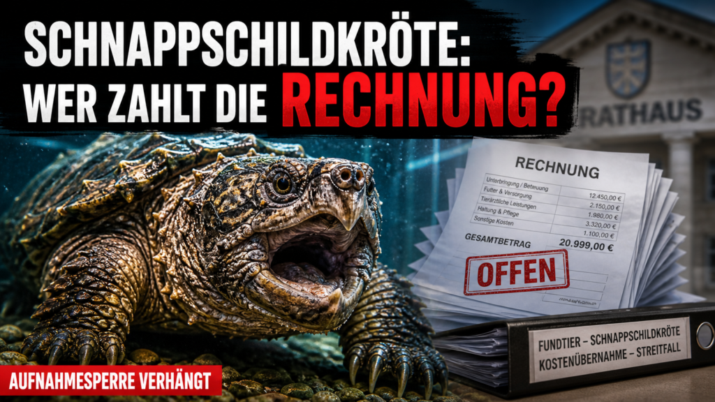 Eine Schnappschildkröte in einem Aquarium als Symbol für den Finanzstreit um Schnappschildkröte in Olching.