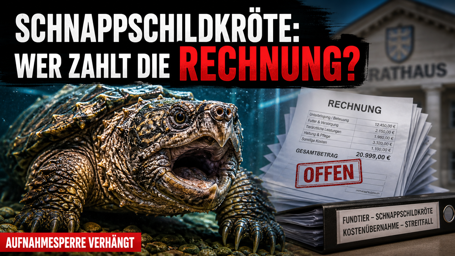Eine Schnappschildkröte in einem Aquarium als Symbol für den Finanzstreit um Schnappschildkröte in Olching.