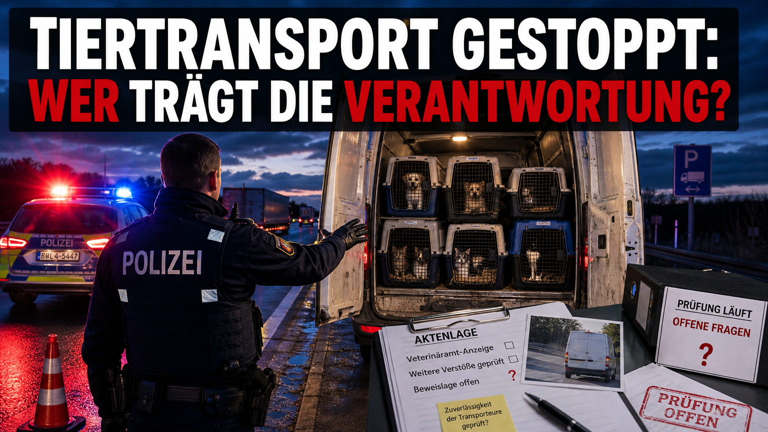 Tierschutzverstöße bei Tiertransport aus Bulgarien: Polizeiliche Kontrolle eines Transporters bei Tierschutzverstößen bei Tiertransport aus Bulgarien