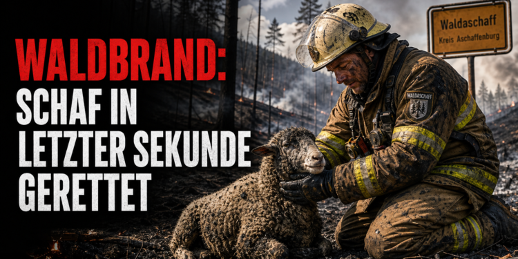 Waldbrand bei Waldaschaff: Einsatzkräfte retten verletztes Schaf aus dem Wald 11 Ein Feuerwehrmann rettet ein verletztes Schaf nach dem verheerenden Waldbrand bei Waldaschaff.