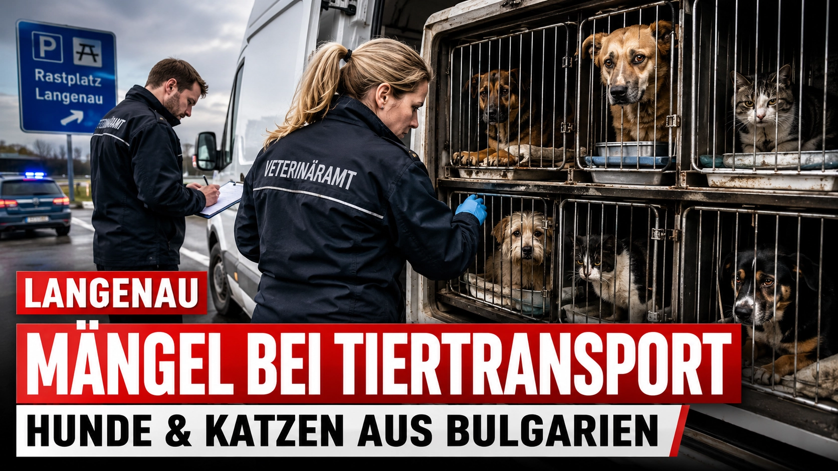 Tiertransport Langenau: Veterinäramt kontrolliert Hunde und Katzen aus Bulgarien und stellt tierschutzrechtliche Mängel fest.
