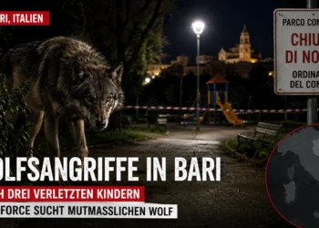 Wolfsangriffe in Bari: Taskforce sucht Tier nach drei verletzten Kindern 14 Wolfsangriffe in Bari: Wolf vor einem gesperrten Park in Noicattaro, während Carabinieri und Taskforce nach dem Tier suchen.