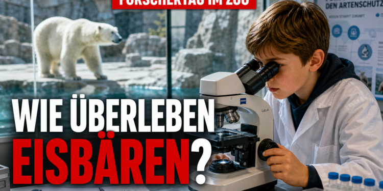 Forschertag im Zoo am Meer am 23. August 11 Ein Kind untersucht beim Forschertag im Zoo am Meer Bremerhaven ein Eisbärenhaar unter dem Mikroskop.