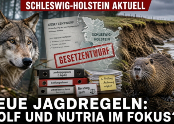 Symbolische Darstellung der Änderung des Landesjagdgesetzes in Schleswig-Holstein mit Wolf und Nutria im Fokus.