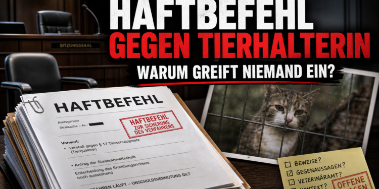 Haftbefehl gegen Katzenhalterin in Augsburg: Offizielle Gerichtsunterlagen mit einem Haftbefehl gegen eine Katzenhalterin in Augsburg auf einem Richtertisch.