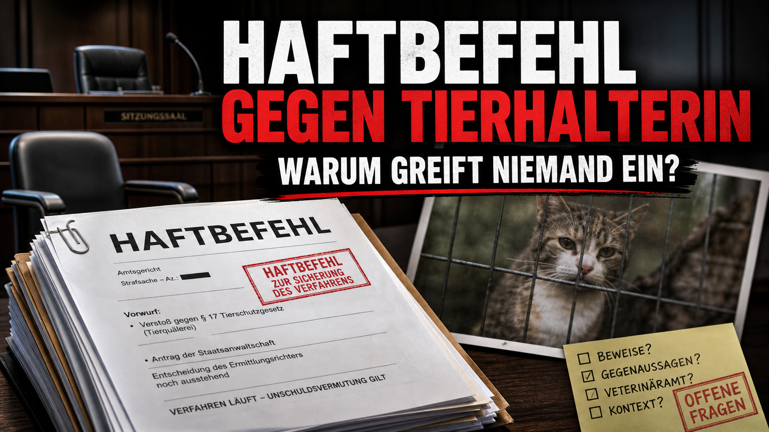 Augsburg: Haftbefehl gegen Katzenhalterin nach wiederholten Verstößen gegen Tierhalteverbot 1 Haftbefehl gegen Katzenhalterin in Augsburg: Offizielle Gerichtsunterlagen mit einem Haftbefehl gegen eine Katzenhalterin in Augsburg auf einem Richtertisch.