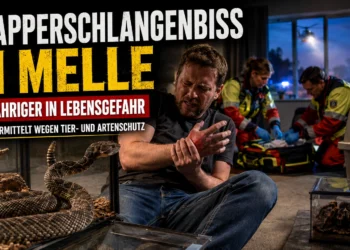 Klapperschlangenbiss in Melle: Verletzter Halter nach Schlangenbiss, während Rettungskräfte und Behörden im Einsatz sind.