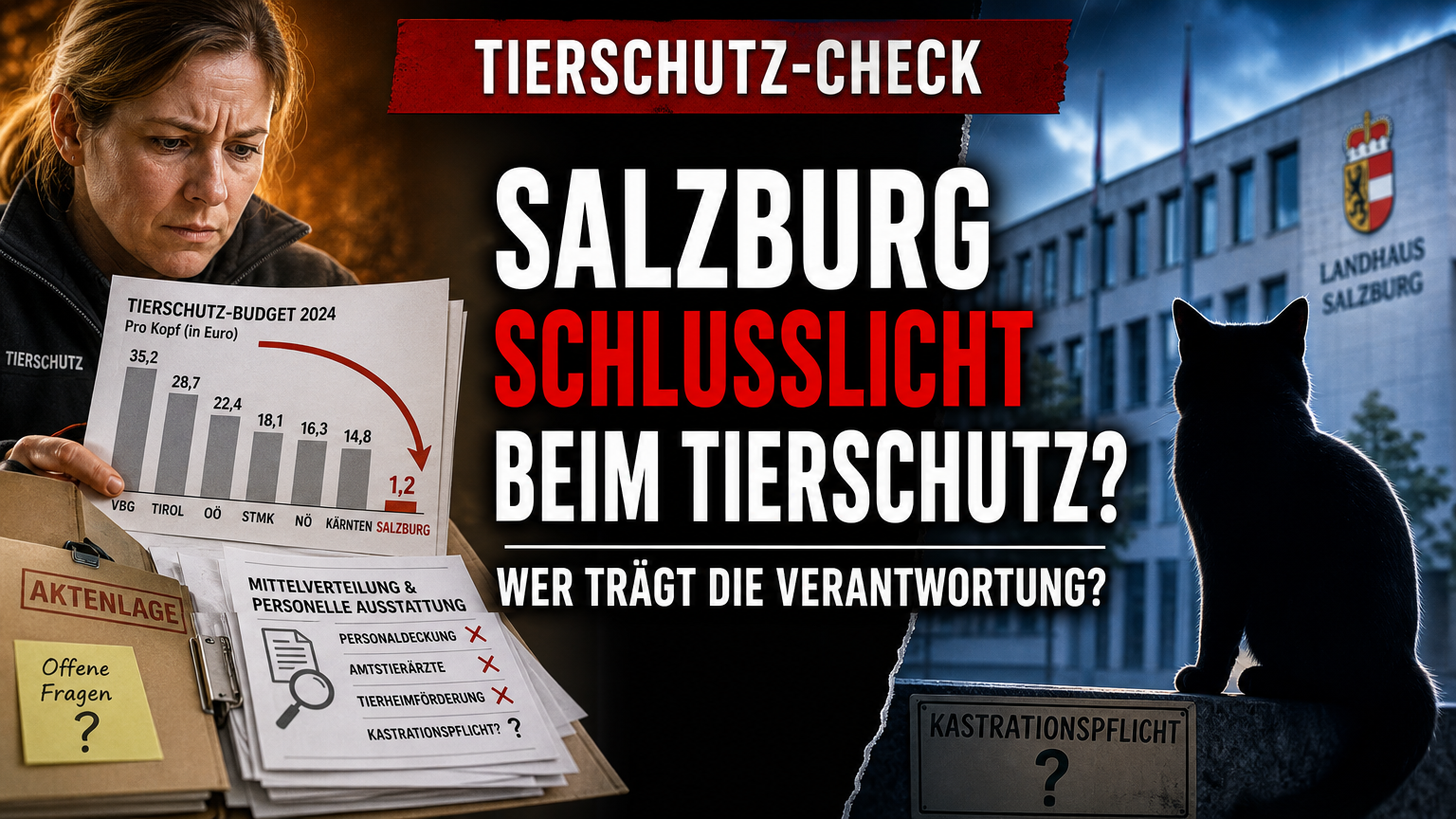 Ein Tierschutzexperte analysiert Dokumente zum Tierschutzbudget Salzburg im Vergleich zu anderen Bundesländern.