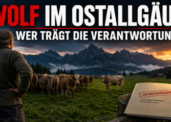 Verletztes Kalb im Ostallgäu: Genprobe soll möglichen Wolfsangriff klären 12 möglicher Wolfsangriff auf Kalb im Ostallgäu: Ein besorgter Landwirt blickt auf seine Weide, während ein möglicher Wolfsangriff auf ein Kalb im Ostallgäu durch das LfU untersucht wird.