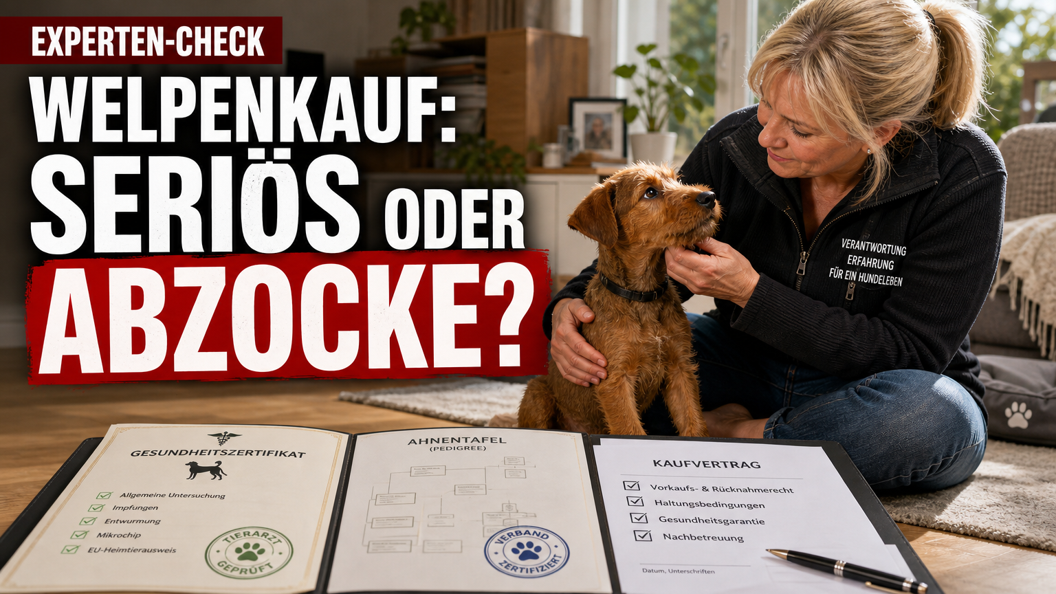 verantwortungsvoller Welpenkauf: Eine Tierärztin prüft Gesundheitsnachweise bei einem verantwortungsvollen Welpenkauf in Gütersloh.
