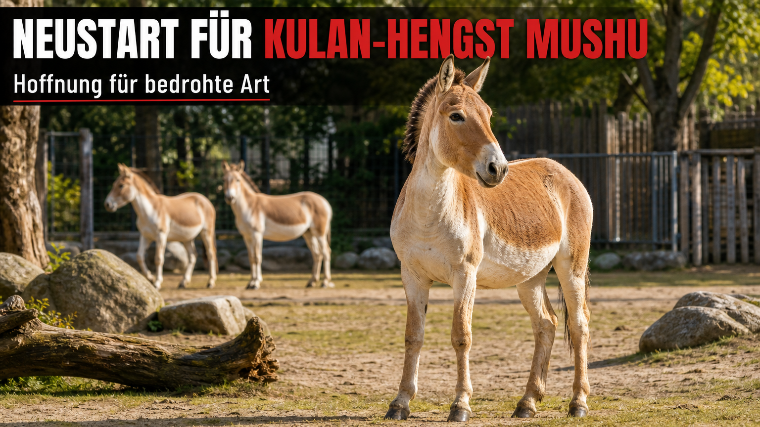 Kulan-Hengst Mushu aus Berlin verstärkt Erhaltungszucht im Zoo Rostock 1 Der Kulan-Hengst Mushu im Zoo Rostock erkundet aufmerksam seine neue Außenanlage im Rahmen des Erhaltungszuchtprogramms.