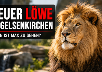 Der majestätische Löwenkater Max in der Zoom Erlebniswelt Gelsenkirchen blickt aufmerksam in die Kamera.