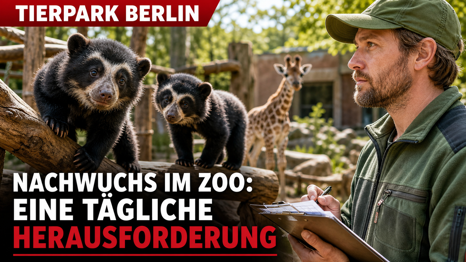 Tierpfleger beobachtet den Tiernachwuchs im Zoo Berlin und Tierpark Berlin bei der Erkundung des Geheges.