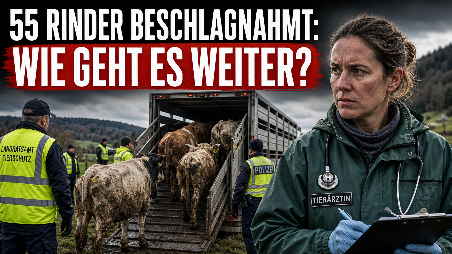 Behördlicher Abtransport der Tiere nach der Rinderbestand in Schopfheim aufgelöst wurde.
