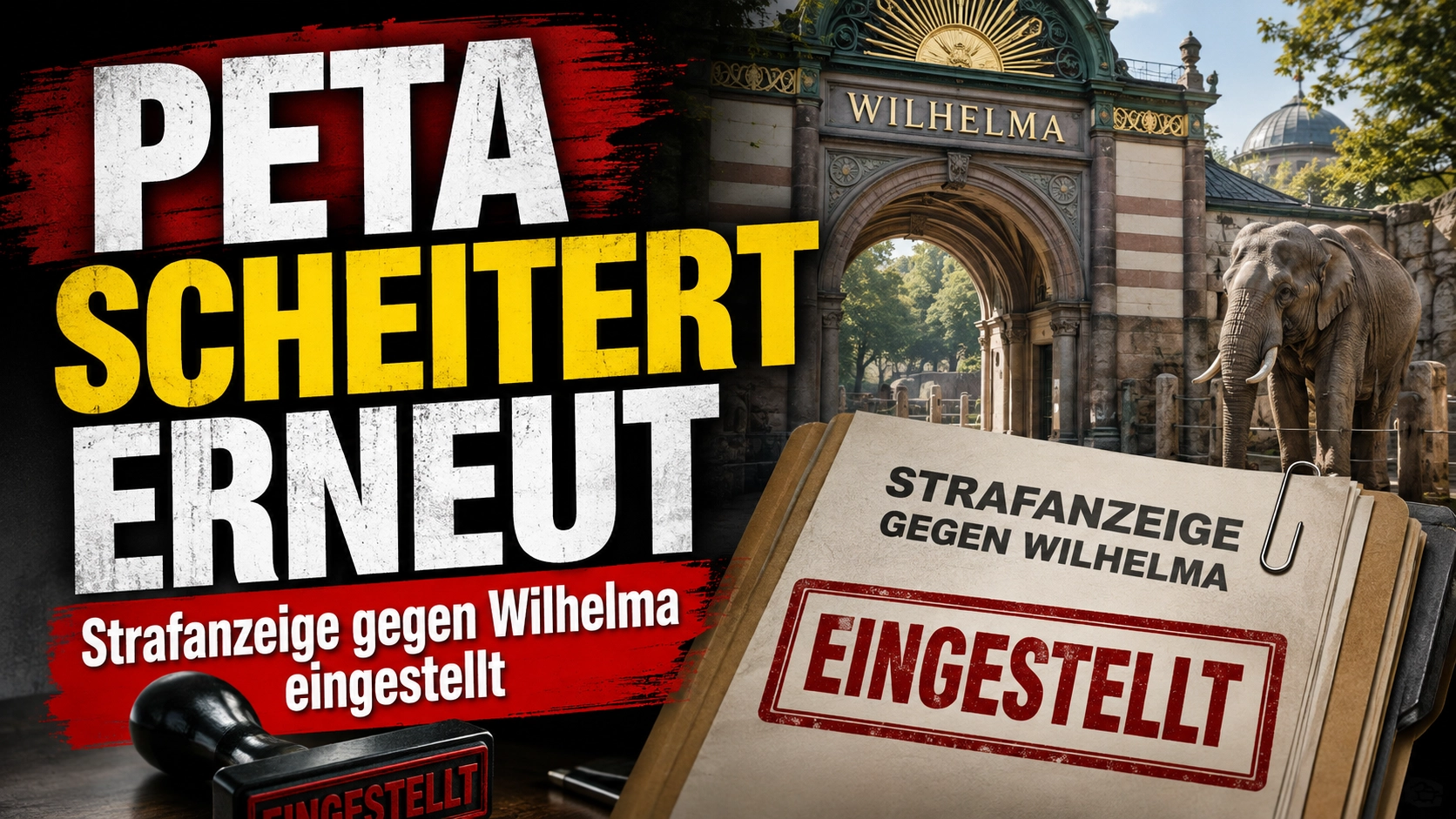 PETA Strafanzeige Wilhelma: Titelbild zur Einstellung des Ermittlungsverfahrens gegen Verantwortliche der Wilhelma.