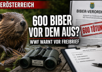 geplante Biber-Verordnung in Niederösterreich: Ein Biber in seinem natürlichen Lebensraum neben einem offiziellen Dokument zur geplanten Biber-Verordnung in Niederösterreich.