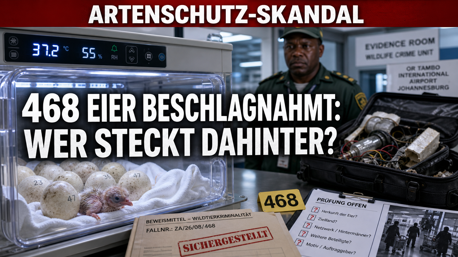 468 Papageieneier am Flughafen Johannesburg beschlagnahmt – mehrere Küken geschlüpft 1 Ein Brutkasten mit geschlüpften Küken nach dem Papageieneier-Schmuggel am Flughafen Johannesburg