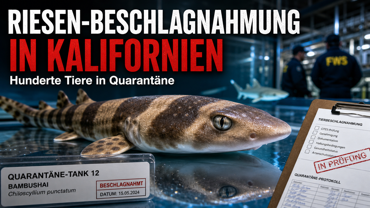 Zwei Braungebänderte Bambushaie beschlagnahmt in einer professionellen Quarantäne-Anlage in Kalifornien.