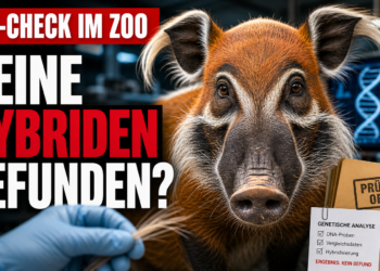 Ein Pinselohrschwein im Zoo Hannover während der nicht-invasiven Probengewinnung für eine Studie zur Pinselohrschweine Hybridisierung Hausschweine.