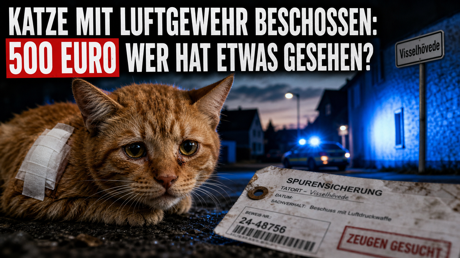 Eine verletzte Katze in Visselhövede mit Luftgewehr angeschossen, während die Polizei nach Zeugen sucht.