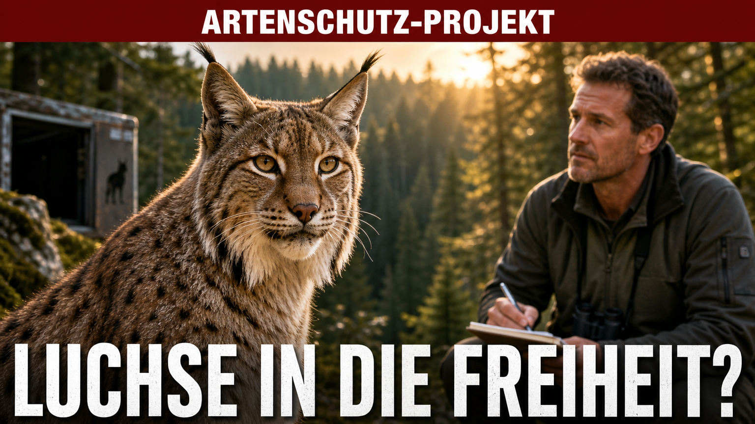 Matthias Reinschmidt bei der Beobachtung eines Luchses für die neue Matthias Reinschmidt VOX-Serie über Artenschutzprojekte.