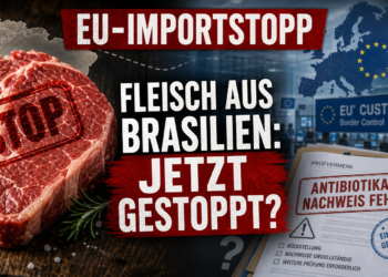 Symbolbild zum EU-Importstopp für Fleisch aus Brasilien mit Fokus auf fehlende Antibiotika-Nachweise und behördliche Dokumente.