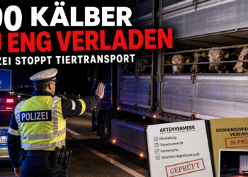 Polizeikontrolle eines Tiertransporter mit 190 Kälbern auf der A94 bei Anzing
