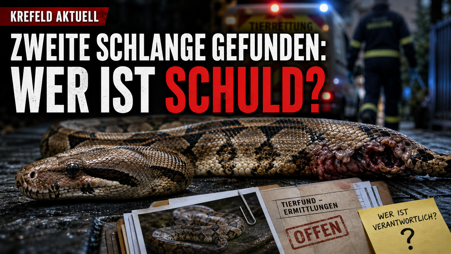 Eine verletzte, ausgesetzte Boa constrictor in Krefeld, die nach einem Fund durch Einsatzkräfte gesichert wird.