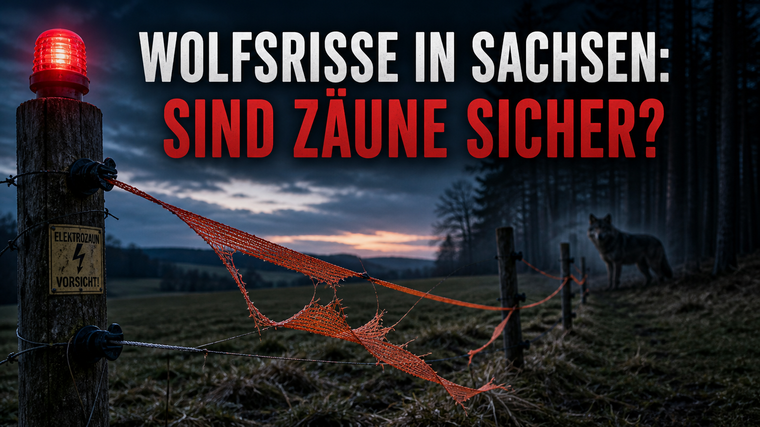 Ein beschädigter Weidezaun symbolisiert die Problematik der Wolfsübergriffe auf Weidetiere in Sachsen.