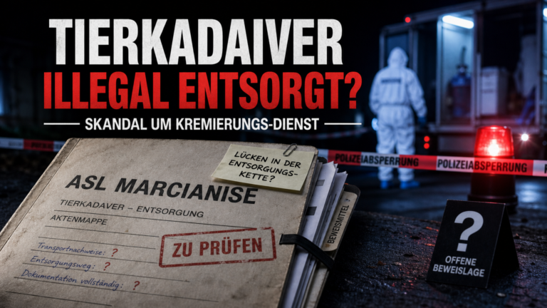 illegale Entsorgung eines Pitbull-Kadavers in Marcianise: Ermittlungsunterlagen der ASL Marcianise zur illegalen Entsorgung eines Pitbull-Kadavers durch ein Kremierungsunternehmen.