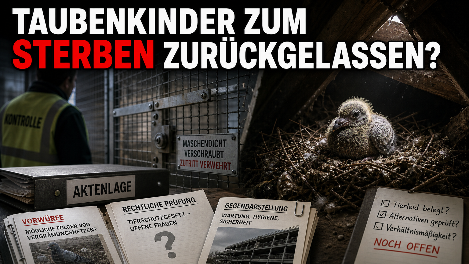 Taubenküken Berlin: Ein einsames Taubenküken in Berlin auf einem Dachboden hinter einer Metallabsperrung nach einer umstrittenen Taubenvergrämung.