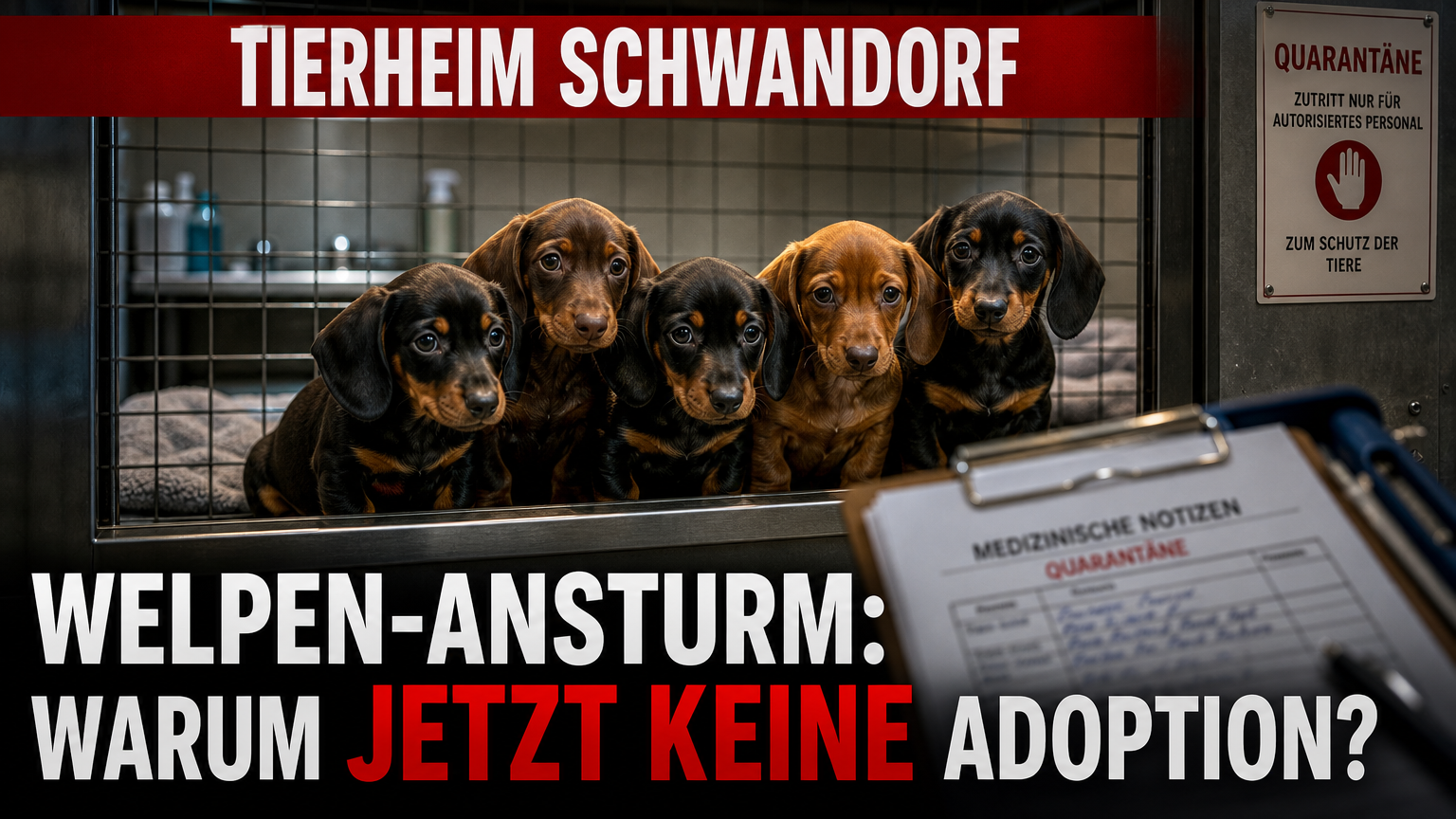 ausgesetzte Dackelwelpen Tierheim Schwandorf: Fünf ausgesetzte Dackelwelpen im Tierheim Schwandorf während der medizinischen Quarantäne