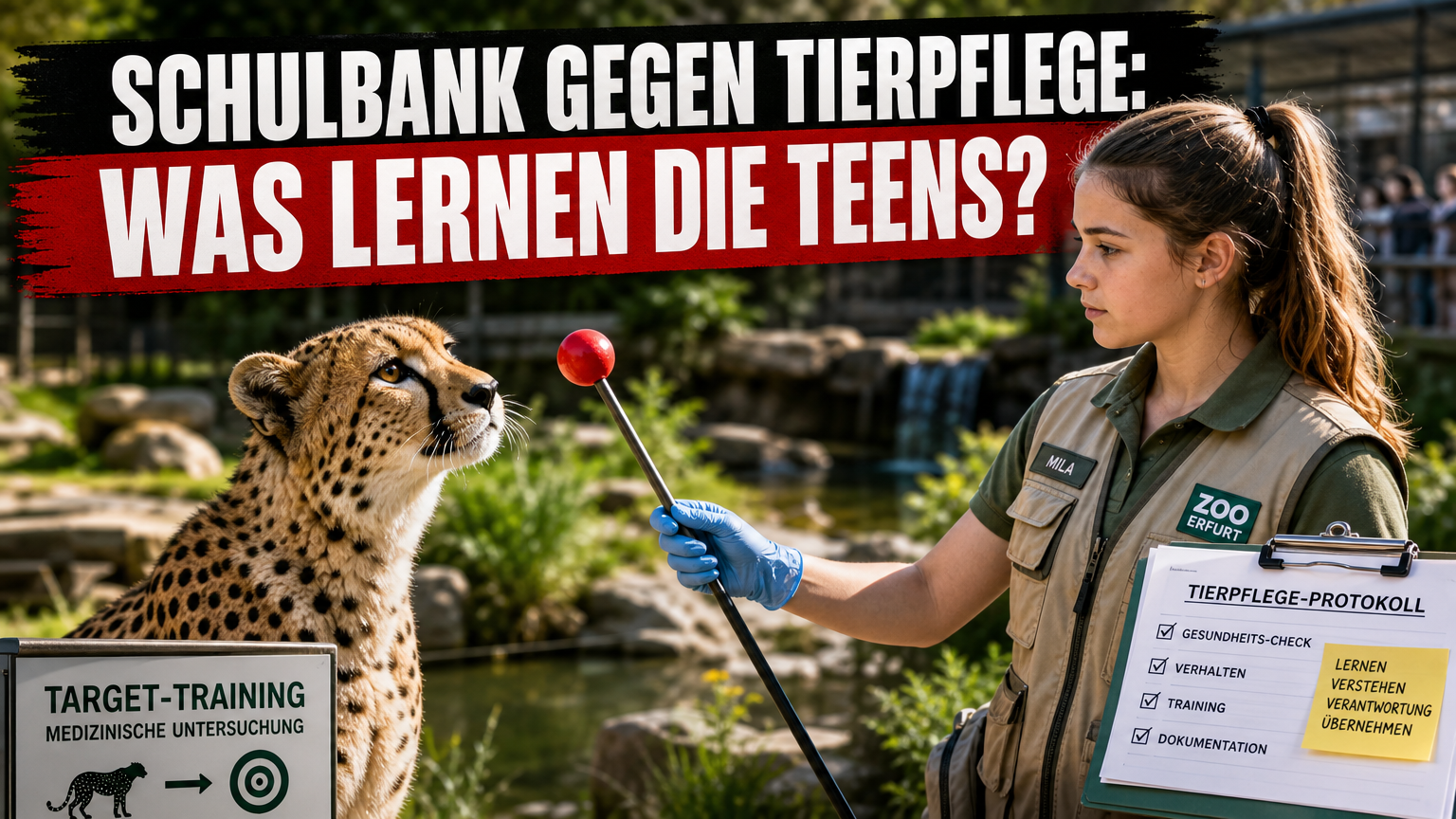 Eine Jugendliche bei der professionellen Tierpflege während der Dreharbeiten zu Elefant, Tiger & Kids Staffel 3 im Zoo.