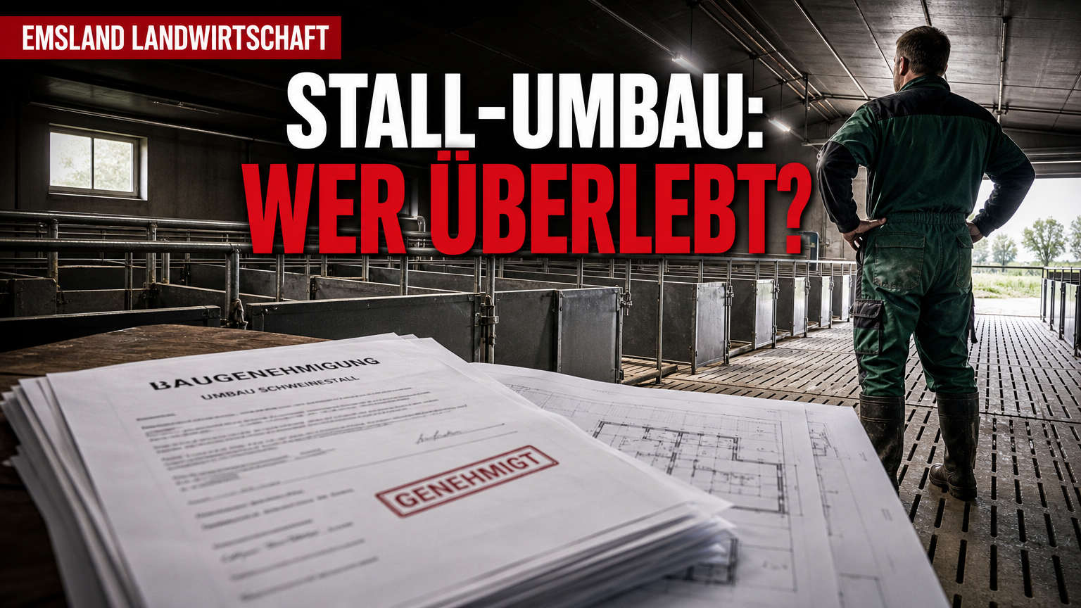 Emsland: 49 von 52 Stallumbauten rechtzeitig genehmigt 1 Ein Landwirt betrachtet einen leeren Stall im Emsland, für den Baugenehmigungen für Stallumbau im Emsland vorliegen.