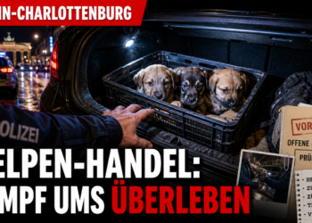 illegaler Welpenhandel in Berlin: Polizeiliche Sicherstellung von Welpen bei einem Einsatz gegen den illegalen Welpenhandel in Berlin.