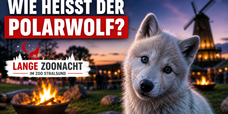Lange Zoonacht im Zoo Stralsund: Polarwolf-Nachwuchs bekommt seinen Namen 11 Lange Zoonacht im Zoo Stralsund: Ein junger Polarwolf bei der Langen Zoonacht im Zoo Stralsund während der Namensgebung.