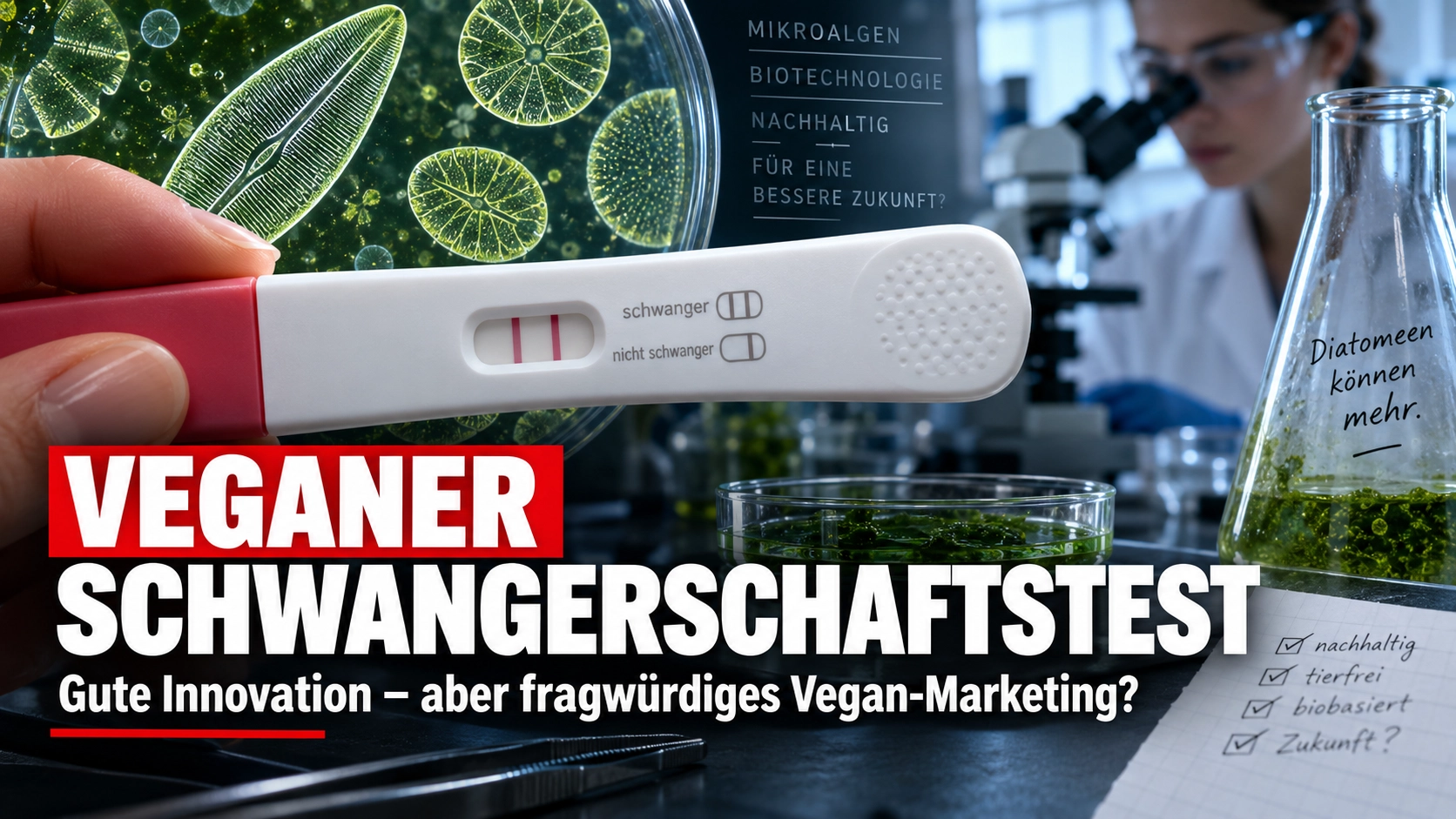 Veganer Schwangerschaftstest mit Kieselalgen-Technologie im Labor als Alternative zu tierischen Antikörpern.