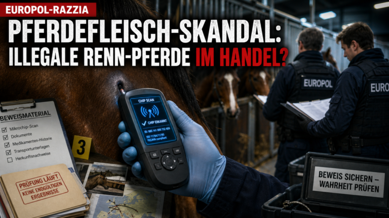 Ein Ermittler scannt den Mikrochip eines Pferdes während einer Europol-Razzia gegen illegale Pferdehändler.