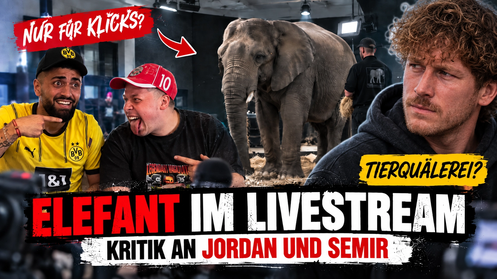Elefant im Livestream mit Jordan und Semih sowie Malte Zierden – Kritik an der umstrittenen Streaming-Aktion mit einem Elefanten.