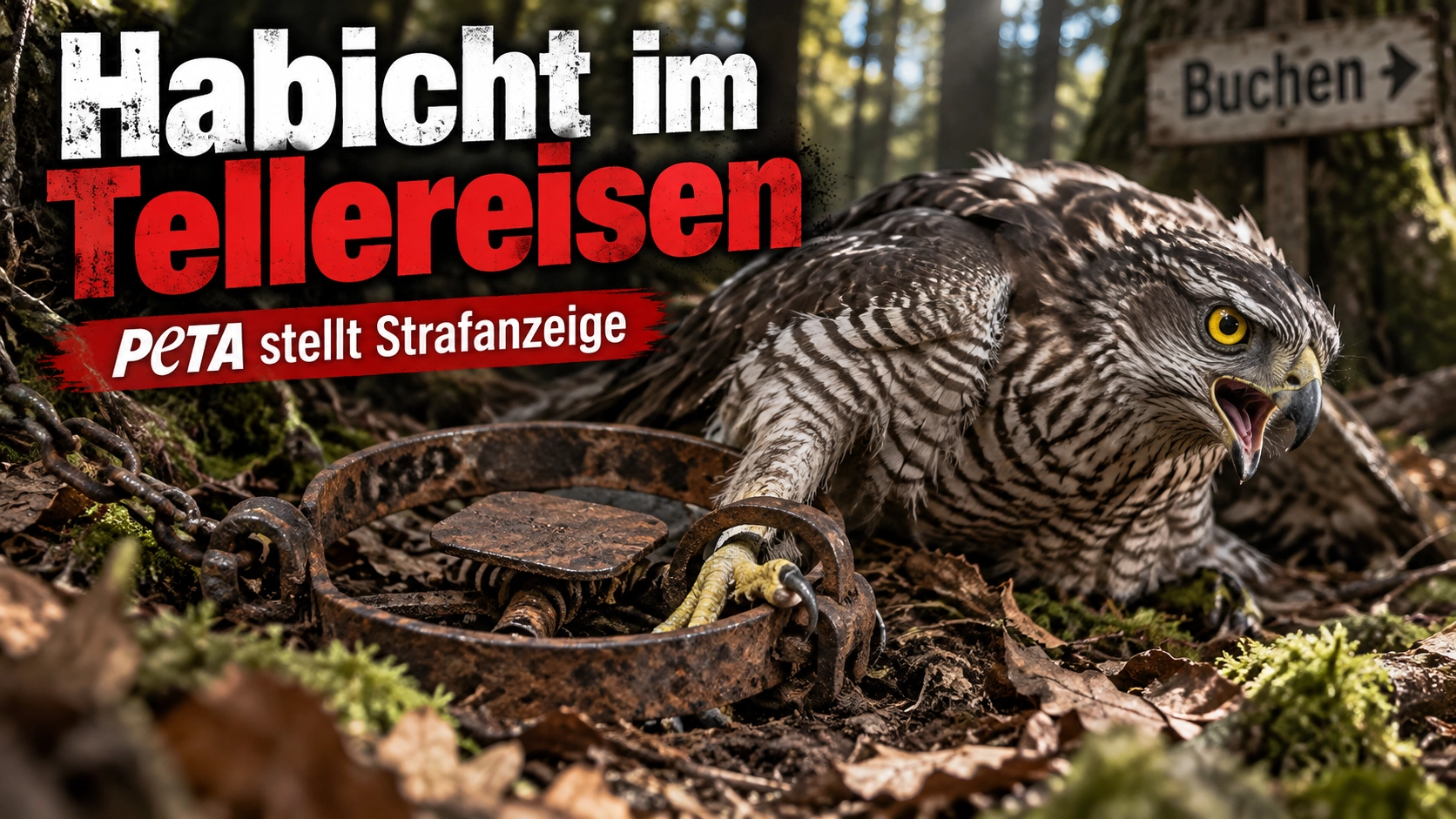 Habicht in Tellereisen bei Buchen – PETA stellt Strafanzeige 1 Habicht in Tellereisen bei Buchen – PETA stellt Strafanzeige