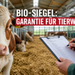 Eine neugierige Kuh in einem modernen Stall als Symbol für das Tierwohl in der ökologischen Tierhaltung.