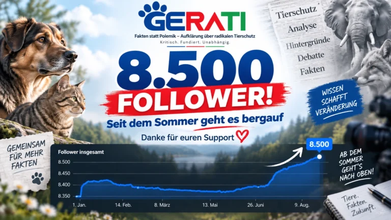8.500 Follower bei GERATI: Titelbild mit GERATI-Logo, großem „8.500 Follower“-Schriftzug und einer steigenden Follower-Kurve seit dem Sommer.