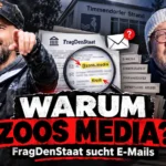 FragDenStaat-Anfrage zu Zoos Media mit Robert Marc Lehmann, Sven Partheil-Böhnke und einer symbolischen Suche nach E-Mail-Korrespondenz.