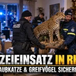 Polizeieinsatz Rheda-Wiedenbrück: Polizei und THW sichern Löwe, große Raubkatze und mehrere präparierte Greifvögel.