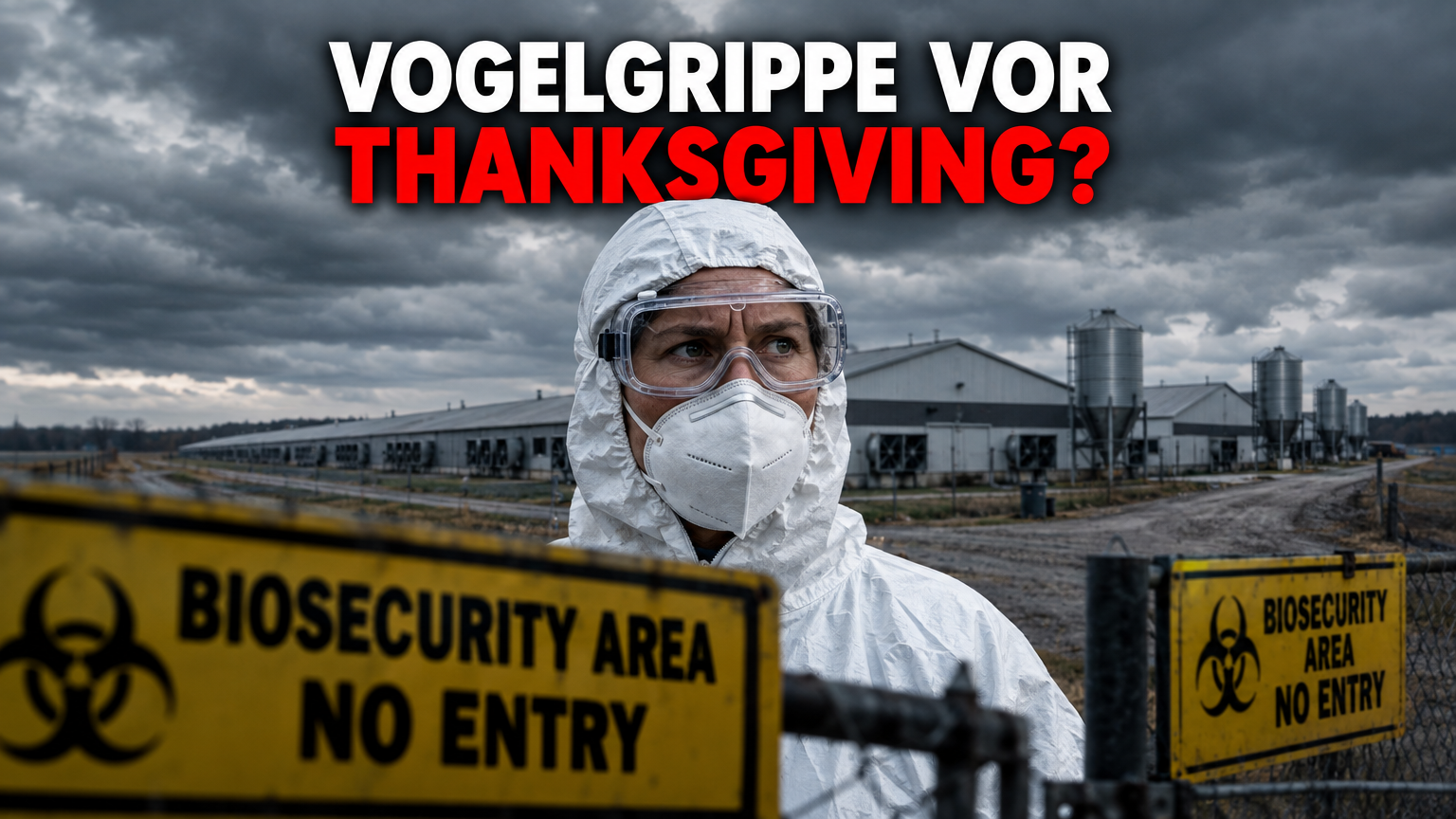 H5N1 breitet sich in US-Truthahnbeständen aus – kurz vor Thanksgiving 1 Ein besorgter Landarbeiter in Schutzkleidung vor einer Truthahnfarm, die von H5N1 in US-Truthahnbeständen betroffen ist.