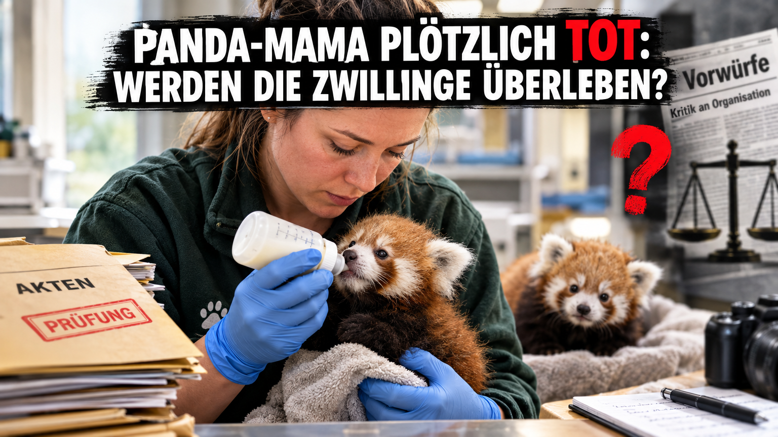 Ein Tierpfleger bei der intensiven Handaufzucht der Rote-Panda-Zwillinge im Tierpark Görlitz nach dem Tod der Mutter.