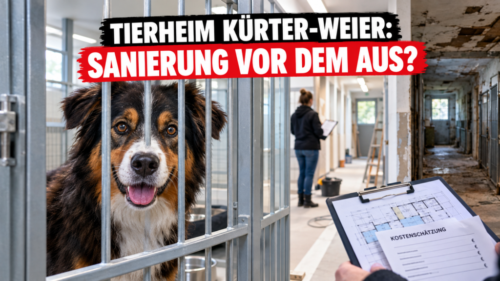 Ein freundlicher Hund blickt durch die neuen Gitterstäbe im Rahmen der Tierheim Kürten-Weier Sanierung.