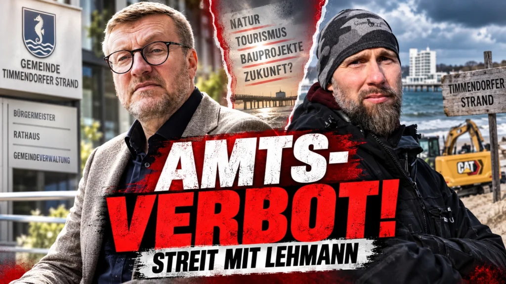 Timmendorfer Bürgermeister Sven Partheil-Böhnke und Robert Marc Lehmann in einem konflikthaften Titelbild zum Amtsverbot und Streit in Timmendorfer Strand.